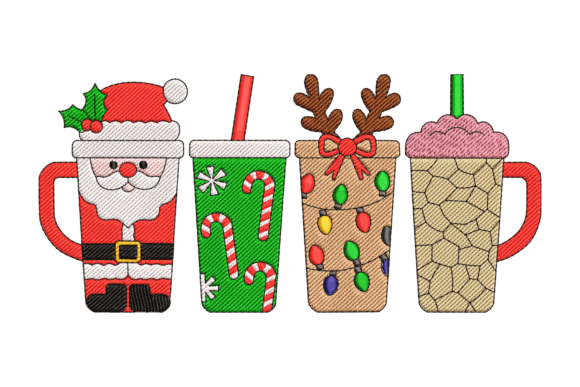 Adorable Christmas Coffee Cups Embroidery Design
