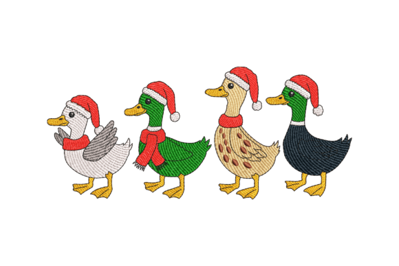 Adorable Santa Hat Ducks for Festive Embroidery
