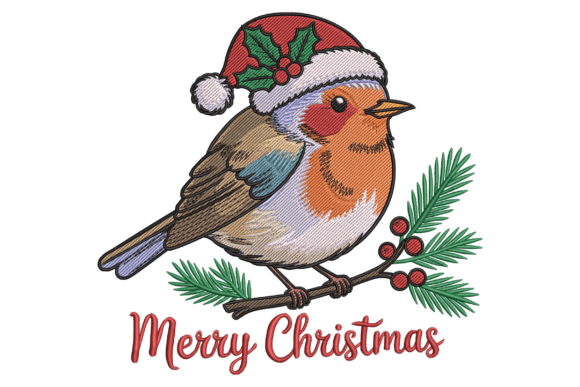 Bird with Santa Hat: A Festive Embroidery Delight