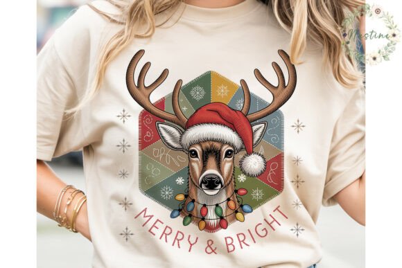 Charming Christmas Deer Embroidery PNG Clipart