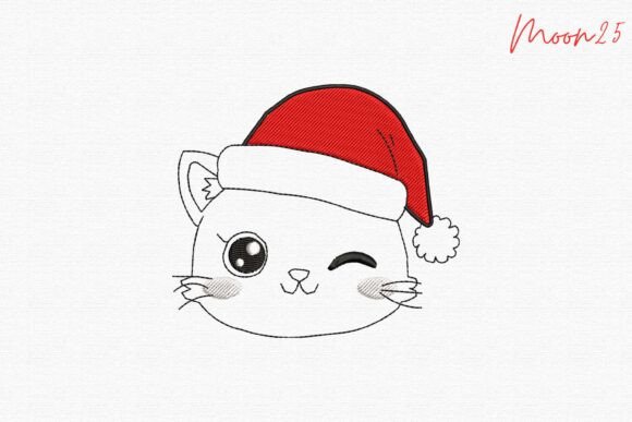 Charming Cute Cat Santa Hat Embroidery