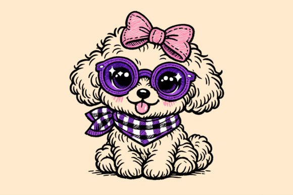 Charming Cute Puppy with Glasses Embroidery Png