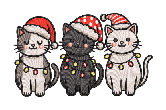 Christmas Cat Trio: A Charming Embroidery Design