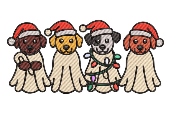 Christmas Ghost Dogs: A Charming Embroidery Design