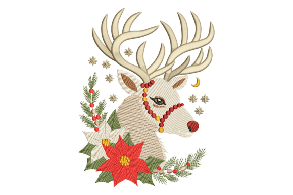 Elegant Reindeer Head with Poinsettia Design