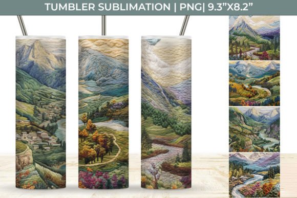 Embroidery Mountain Landscape Tumbler PNG