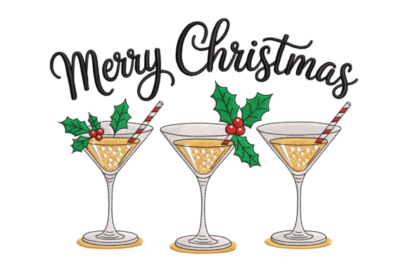 Merry Christmas Cocktail: A Festive Embroidery Design