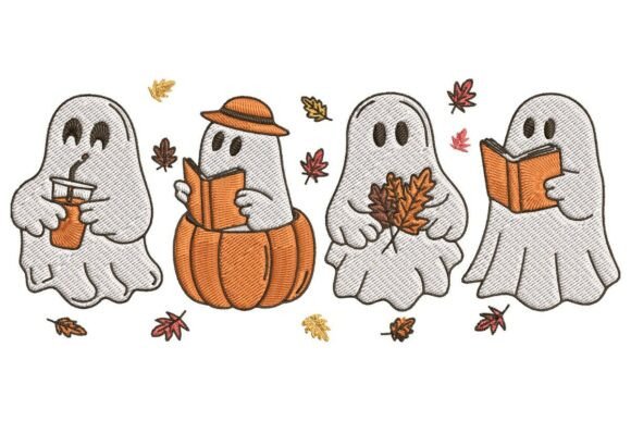 Spooky-Cute Cozy Ghost Scene: A Charming Embroidery Design