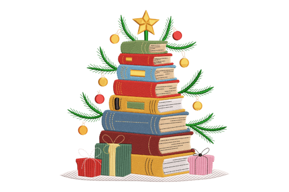 Stacked Books Christmas: A Charming Embroidery Design