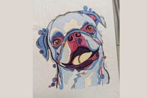 Watercolor Dog Pug: A Charming Embroidery Design